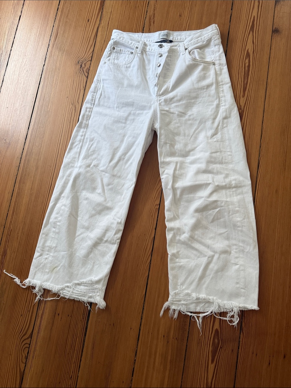 Citizens Of Humanity White Wide-Leg Frayed Hem Jeans